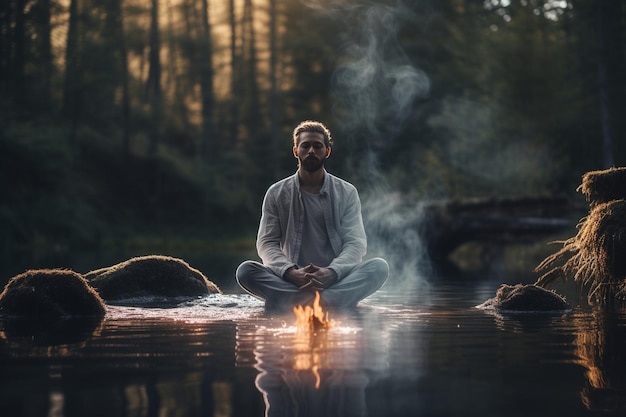 Un uomo sta facendo meditazione per l'ansia