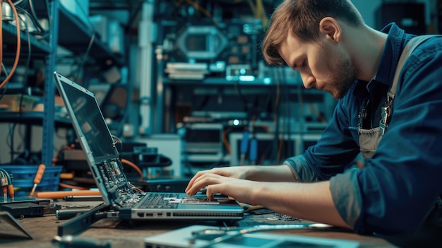 Un uomo sta lavorando su un computer in un laboratorio AIG41