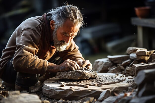 un uomo sta macinando un pezzo di legno a terra