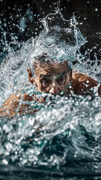 un uomo sta nuotando in acqua con gli occhi chiusi