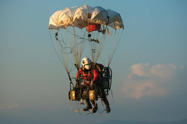 un uomo sta paracadutando nel cielo con un paracadute