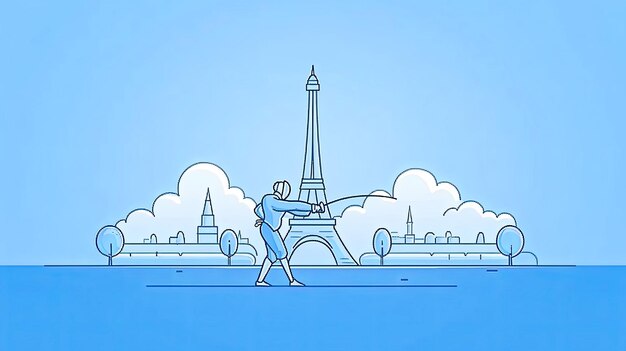 Un uomo sta pescando davanti alla Torre Eiffel