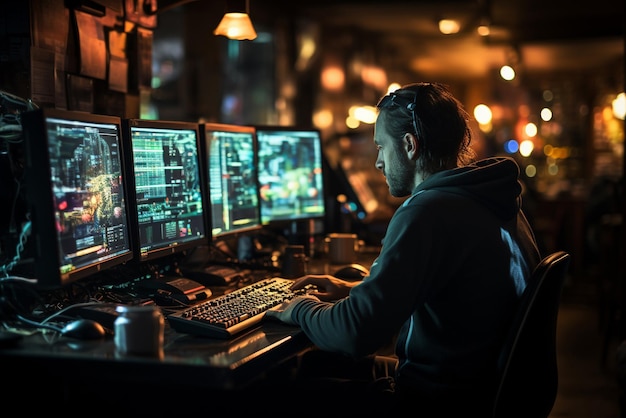 Un uomo sta programmando su un computer