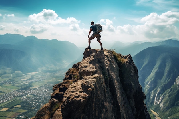 un uomo stava scalando una scogliera di montagna