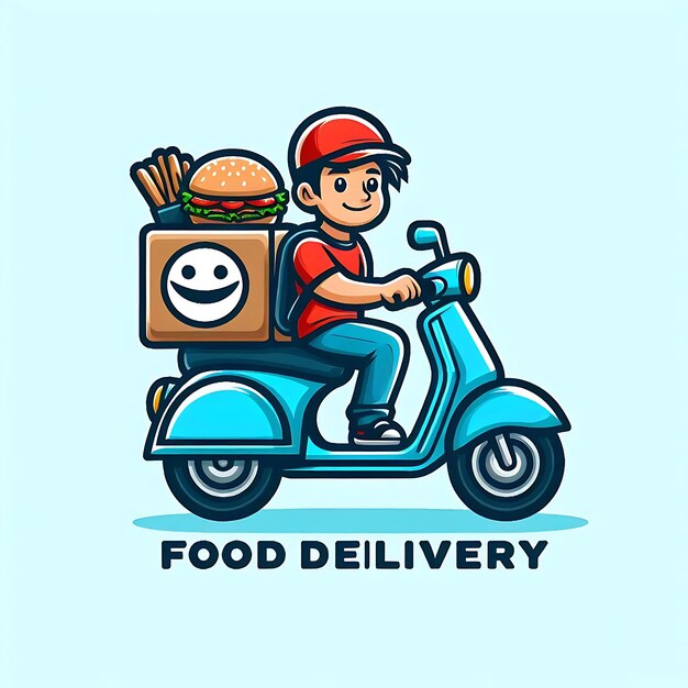 un uomo su uno scooter con una scatola di cibo sulla parte anteriore