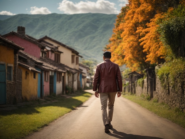 Un uomo sulla strada del villaggio