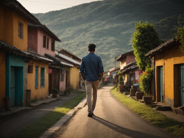 Un uomo sulla strada del villaggio