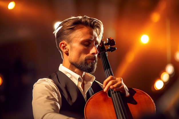 Un uomo suona un violino sul palco