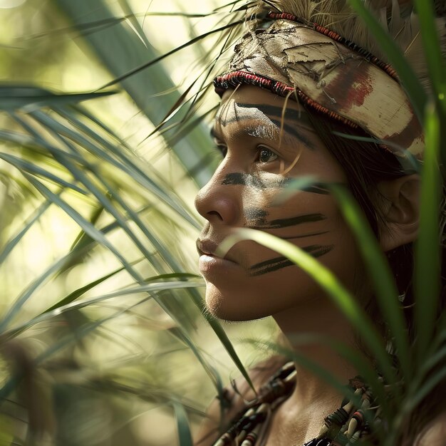 Un uomo tribale amazzonico nella giungla Ai generativo