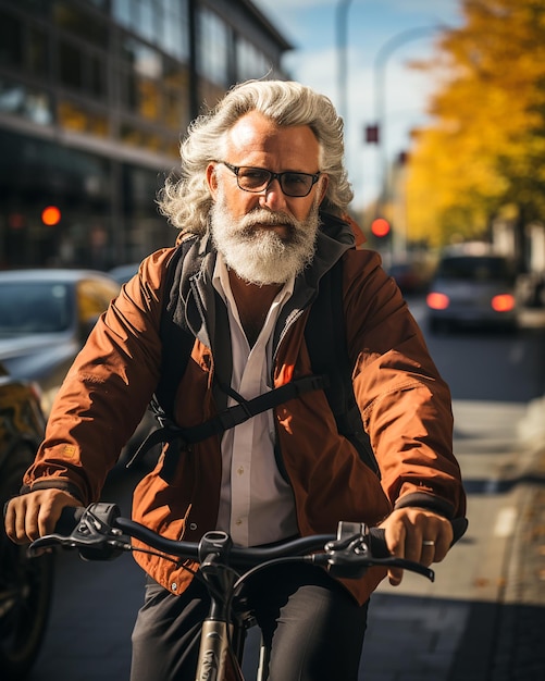 un uomo va in bicicletta dal lavoro all'ufficio