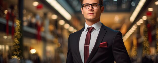 Un uomo vestito con una giacca in un centro commerciale Ai generativa