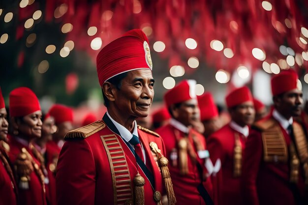 Un uomo vestito di rosso con la scritta "tuk" sul davanti.