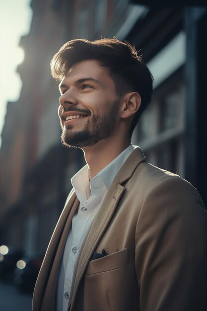 Un uomo vestito elegantemente sorridente