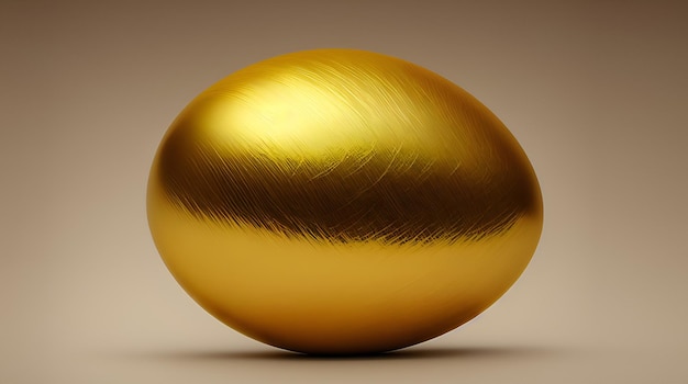 Un uovo d'oro si trova su una superficie marrone.