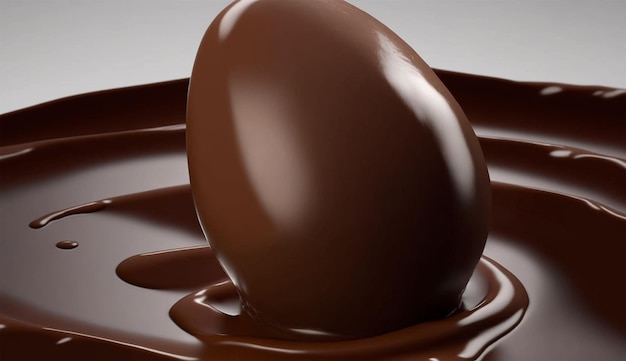 Un uovo di cioccolato viene rotto in un buco nel mezzo del guscio di cioccolato.