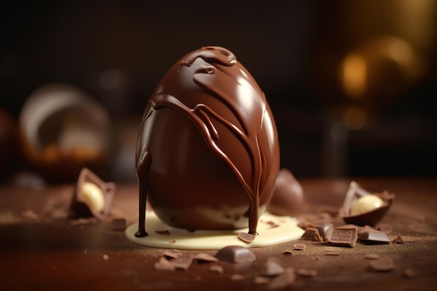Un uovo di Pasqua di cioccolato con sopra la parola cioccolato