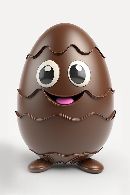 Un uovo di Pasqua di cioccolato con una faccia carina e una faccia felice.