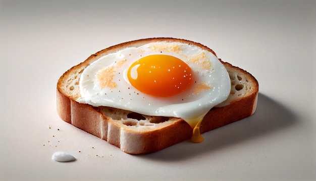 Un uovo fritto sopra un pezzo di pane su una superficie bianca IA generativa