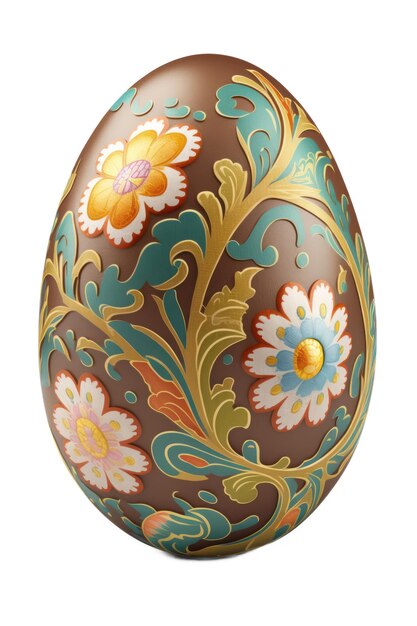 Un uovo marrone con fiori è decorato con un motivo floreale.