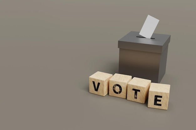 Un'urna elettorale con la parola voto davanti al rendering 3d