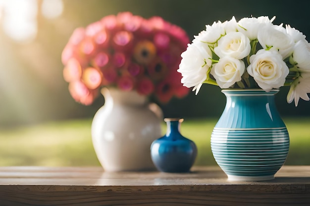 un vaso blu con rose bianche sulla parte anteriore e le parole " fiori "