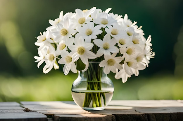 Un vaso con dei fiori bianchi e uno sfondo verde.
