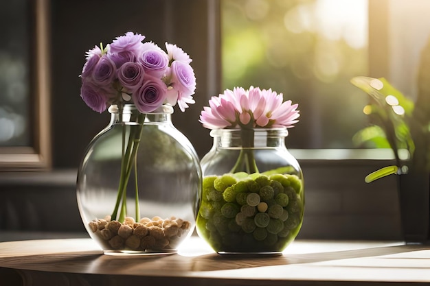 un vaso con dei fiori e un vaso che contiene dei fiori
