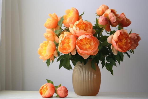 un vaso con fiori arancione e gialli su un tavolo.