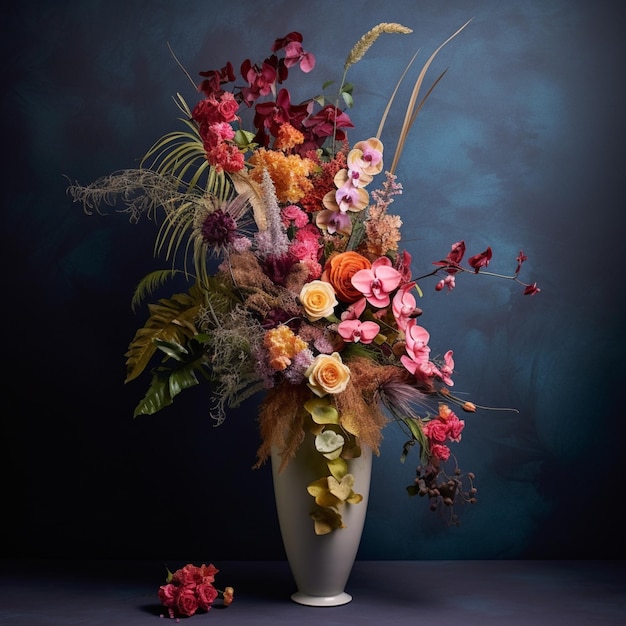 Un vaso con fiori e una farfalla sopra