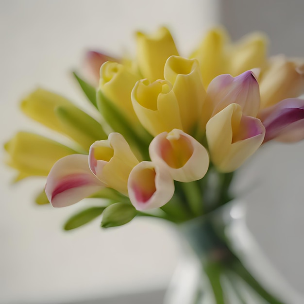 un vaso con fiori gialli e viola