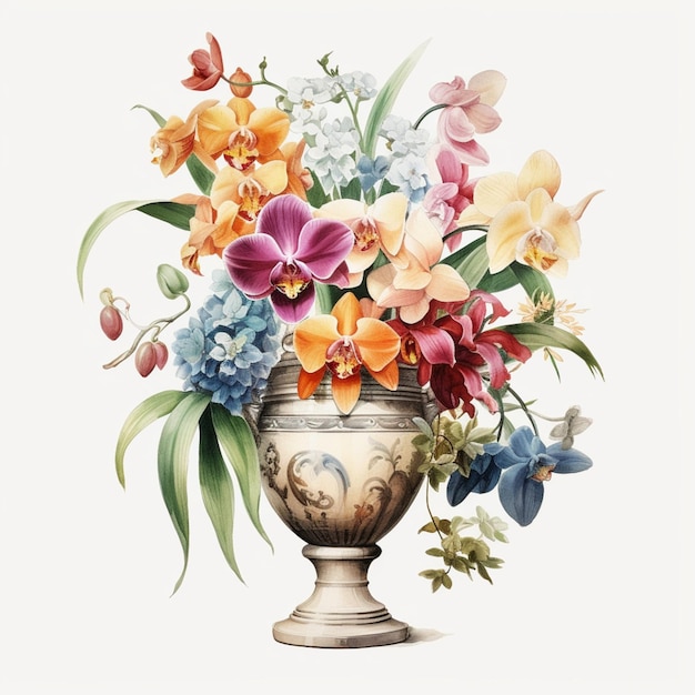 Un vaso di fiori con sopra un mazzo di fiori