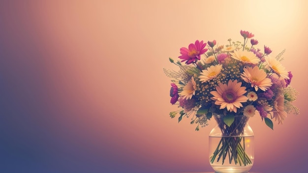 Un vaso di fiori con uno sfondo rosa
