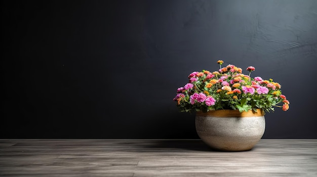 Un vaso di fiori contro un muro grigio ai generativo