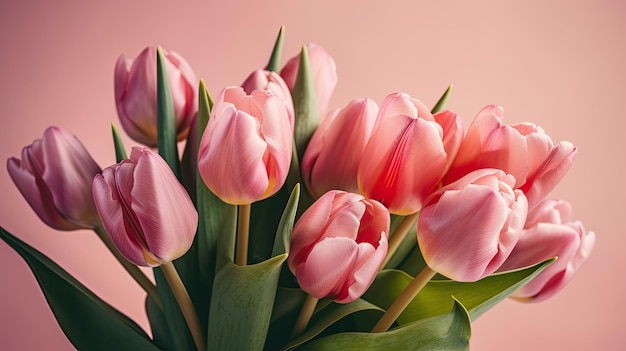 Un vaso di tulipani rosa con sopra la parola tulipani.