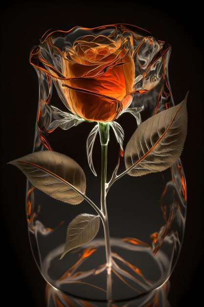 Un vaso di vetro con dentro una rosa e sopra la scritta love.