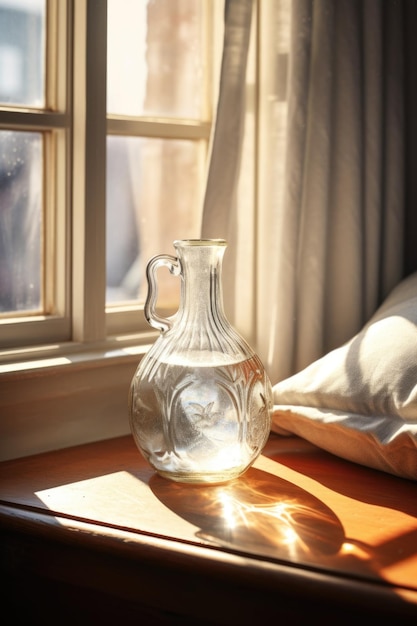 Un vaso di vetro trasparente su un tavolo di legno Questa immagine versatile può essere utilizzata in vari contesti
