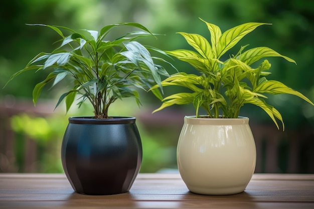 Un vaso intelligente con una crescita delle piante sana in contrasto con un vaso regolare