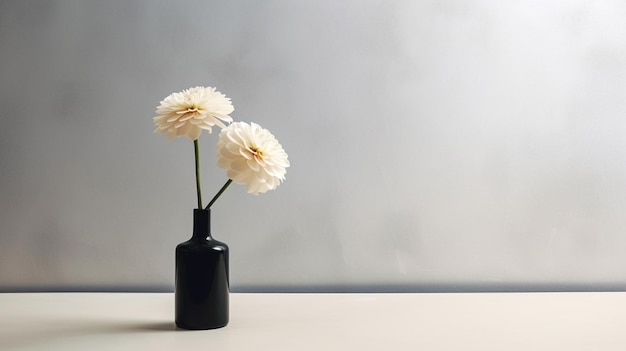 Un vaso nero con un fiore bianco