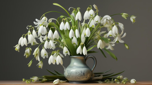Un vaso pieno di fiori bianchi sopra un tavolo