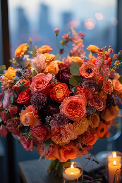Un vaso pieno di un assortimento di fiori dai colori vivaci che creano un vibrante