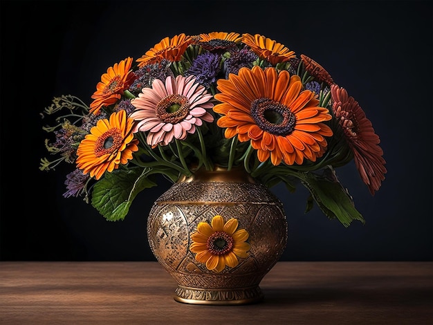 Un vaso regale pieno di fiori di Gerbere