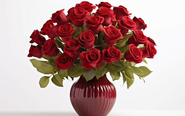 Un vaso rosso traboccante di rose rosse
