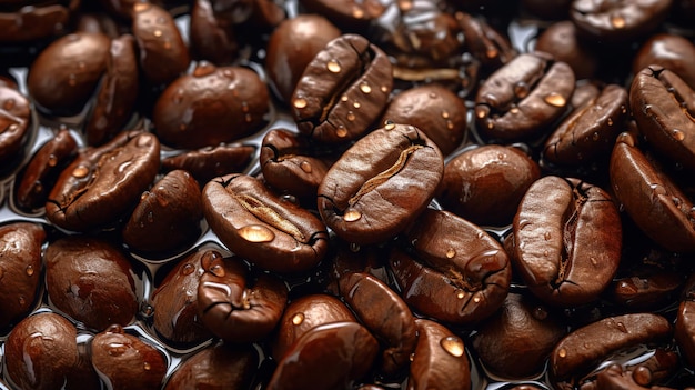 Un vassoio di chicchi di caffè tostati con sopra la parola caffè