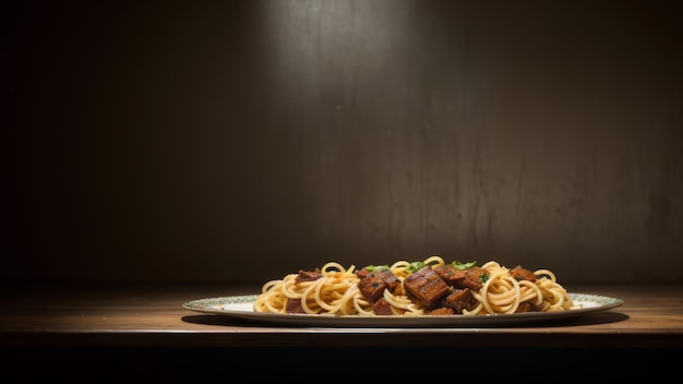 Un vassoio di cibo con sopra pasta e carne