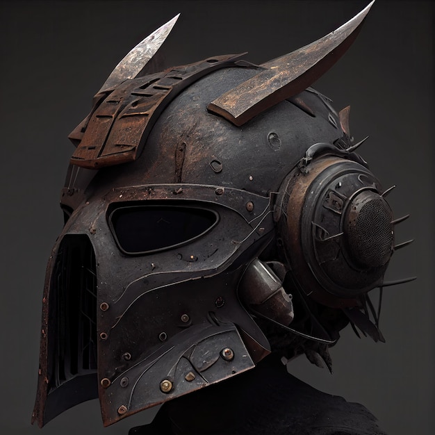 Un vecchio casco di ferro che evoca paura Casco di bandito