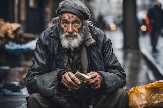 Un vecchio che vive per strada