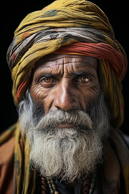 un vecchio con la barba lunga e il turbante