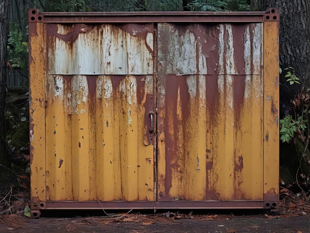 un vecchio contenitore arrugginito nel cortile sul retro nello stile di Creative Commons