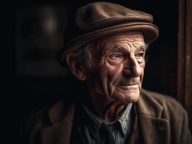 Un vecchio è un pensionato francese con il berretto