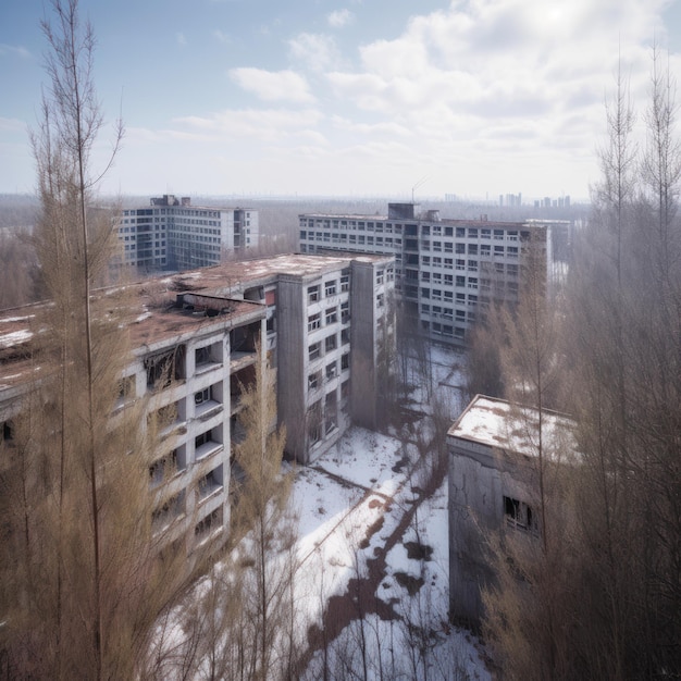 Un vecchio edificio con molta neve sopra